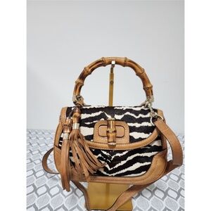 Authentic Gucci Bamboo Medium Top Handle Bag Brown/Black/White